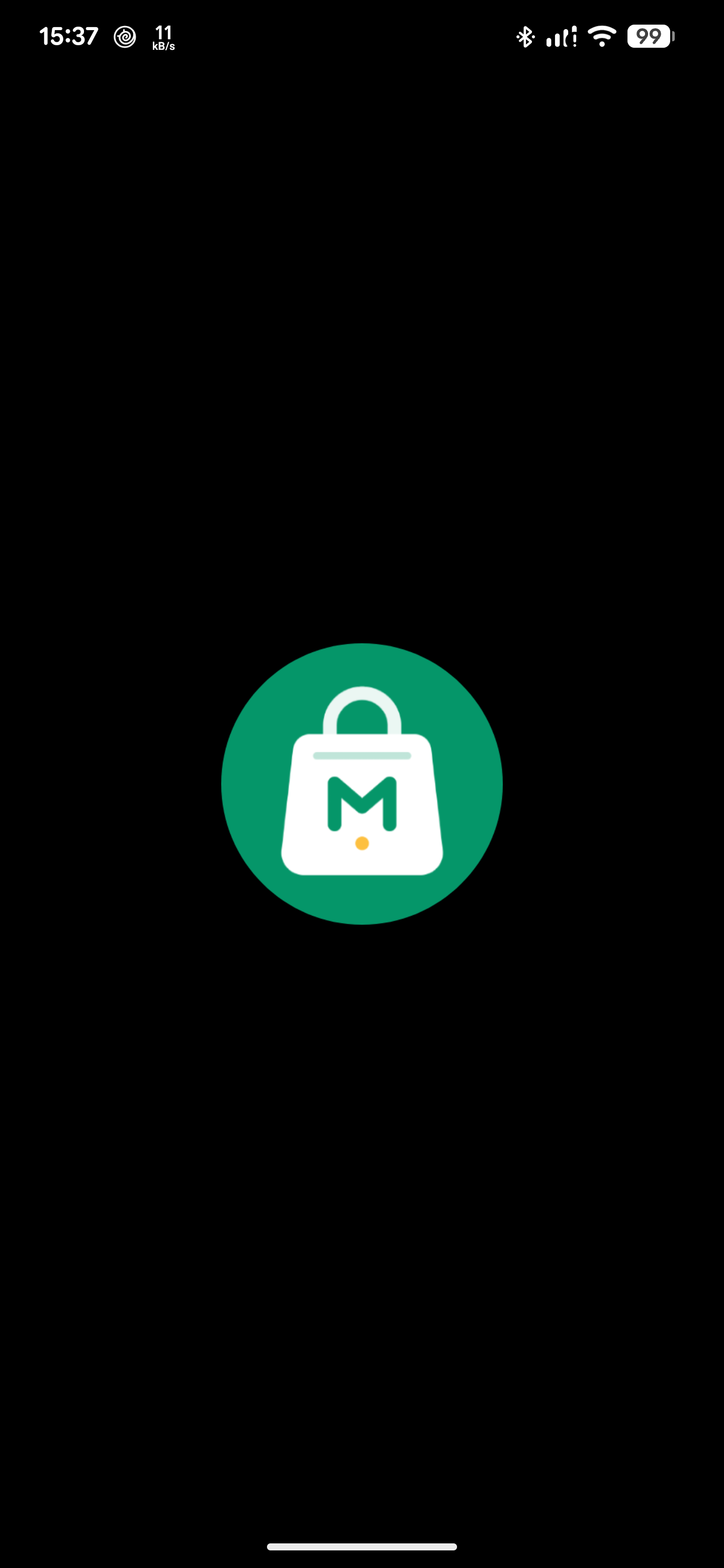 Mono Vendor Android splash screen with the green circular Mono bag logo on a black background.
